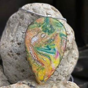 Handmade polymer clay pendant upside down teardrop style LL2C 109